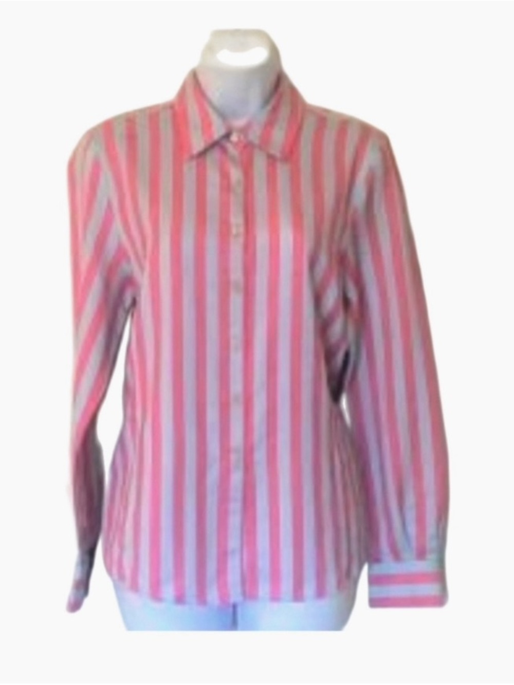 Faconnable Pink and Light Blue Bold Striped Button-Up Shirt